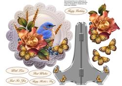 Autumn Wheat Rose Plate and Stand with Decoupage