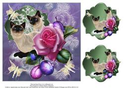 Sugar Plum Siamese Cats Topper & Tags