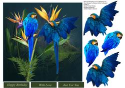 Paradise Flowers and Parrots Topper with Decoupage