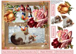 Cosy Cat and Vintage Flower Window with Decoupage