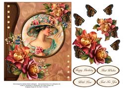 Pearl Rose Butterfly Topper with Decoupage