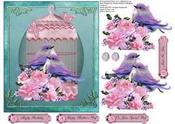 Twilight Love Birds with Pink Rose Decoupage Topper