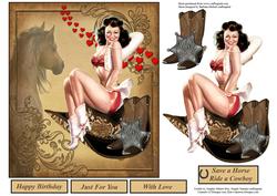 Cowboy Ride Pinup Card Topper with Decoupage
