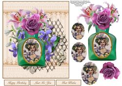 Vintage Bottle of Flowers Topper with Layers