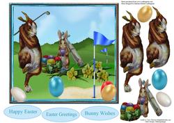 Vintage Golfing Bunny Topper & Decoupage