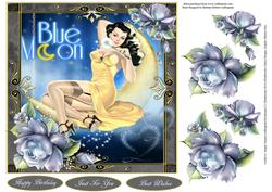 Blue Moon Pinup with Blue Rose Decoupage
