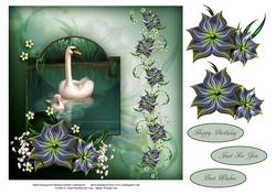 Spring Swan Scenic Card Topper with Decoupage