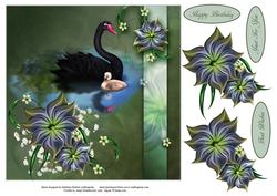 Black Swan and Baby Topper with Decoupage