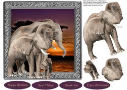 Peaceful Sunset Elephants Topper with Decoupage