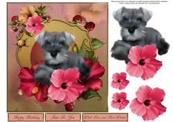 Schnauzer Hibiscusblooms Topper with Decoupage