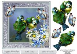 Daisy Birdie Blue Topper with Decoupage