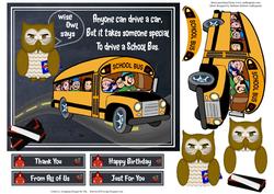 Wise Owl School Bus Topper with Decoupage