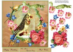 Pretty Flowers and Birds Topper with Decoupage