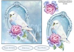 Budgie Rose Fantasy Topper with Decoupage