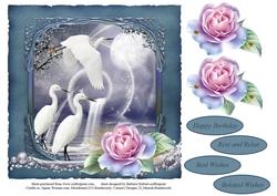 Water Birds and Roses Topper with Decoupage