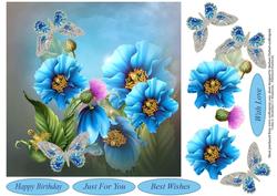 Poppy Blue Butterflies Topper with Decoupage