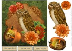Fall Owl Card Topper with Decoupage