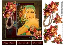 Pearl Rose Art Deco Lady with Decoupage