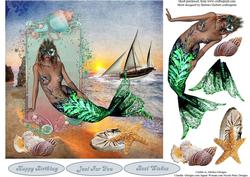 Mermaid Scenic Card Topper with Decoupage
