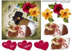 Guinea Pig Sweethearts Topper with Decoupage
