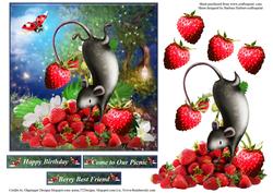Strawberry Mouse 6 x 6 Topper with Decoupage