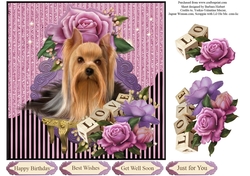 Yorkie Portrait Topper with Rose Decoupage