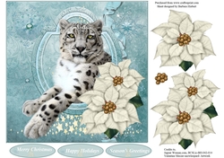 Snow Leopard Topper with Poinsettia Flower Decoupage