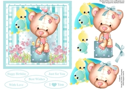 Raining Love hearts Bear Topper with Decoupage