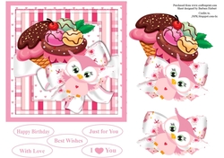Wise Owl Loves Ice Cream \\\topper with Decoupage