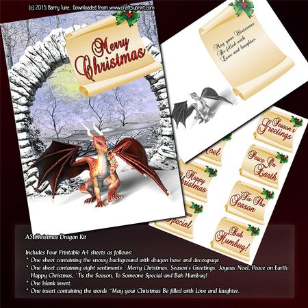 Hopeful Christmas Dragon with His Stocking. A5 Mini Kit.