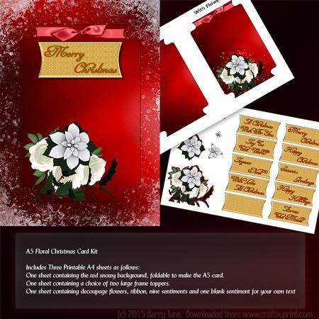 Chrismas White Poinsettia on Red Background A5 Mini Kit