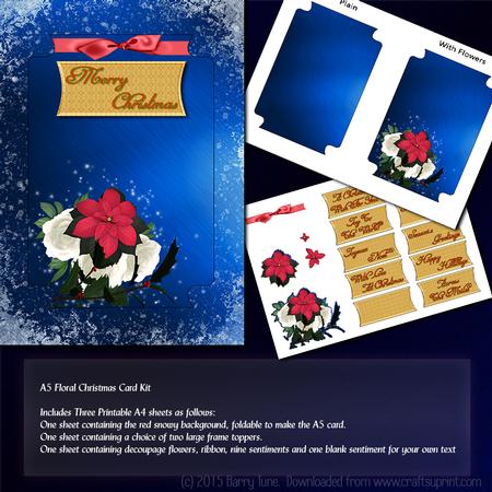 Christmas Red Poinsettia on Blue Background A5 Mini Kit
