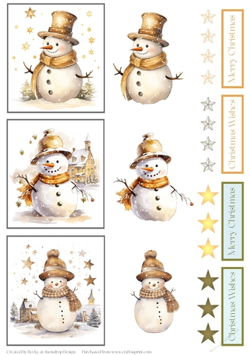 Golden Christmas 1 - Snowman Decoupage Sheet