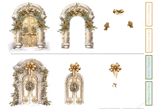 Golden Christmas 2 - Doors and Wreaths Decoupage Sheet