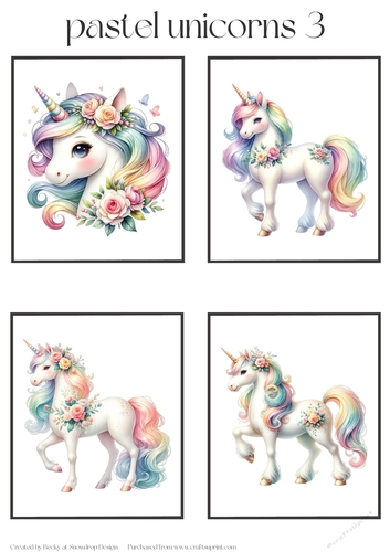 Pastel Unicorns 3 - Toppers x 4 Sheet