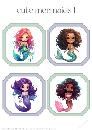 Cute Mermaids 1 - Toppers x 4 Sheet