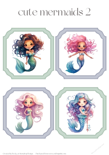 Cute Mermaids 2 - Toppers x 4 Sheet