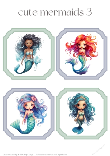 Cute Mermaids 3 - Toppers x 4 Sheet