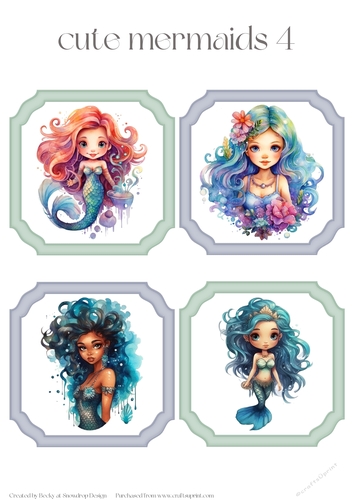 Cute Mermaids 4 - Toppers x 4 Sheet