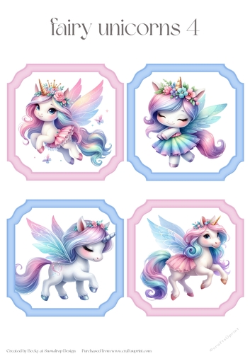Fairy Unicorns 4 - Toppers x 4 Sheet