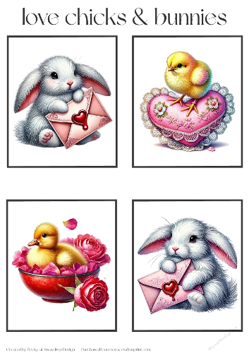 Valentines Chicks and Bunnies - Toppers x 4 Sheet