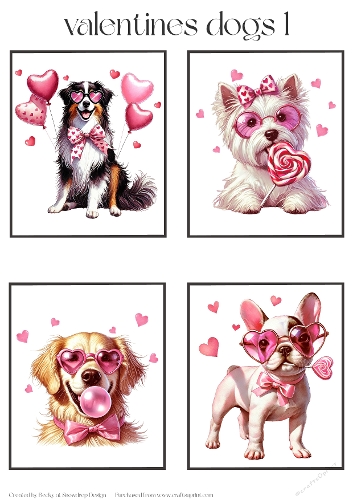 Valentines Dogs 1 - Toppers x 4 Sheet