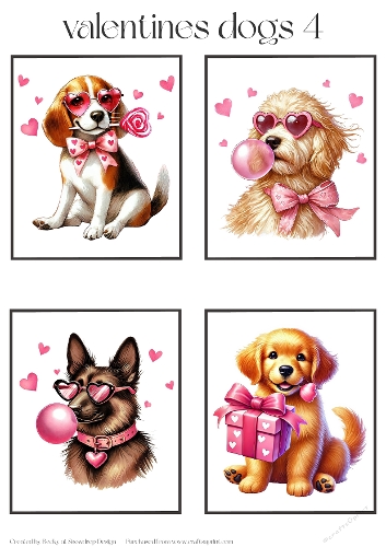Valentines Dogs 4 - Toppers x 4 Sheet