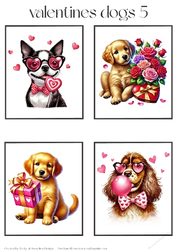 Valentines Dogs 5 - Toppers x 4 Sheet