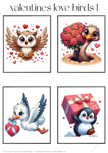 Valentines Love Birds 1 - Toppers x 4 Sheet