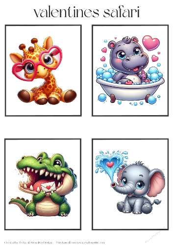 Valentines Safari - Toppers x 4 Sheet