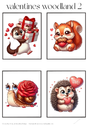 Valentines Woodland 2 - Toppers x 4 Sheet