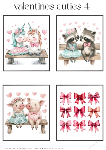 Valentines Cuties 4 - Toppers x 4 Sheet