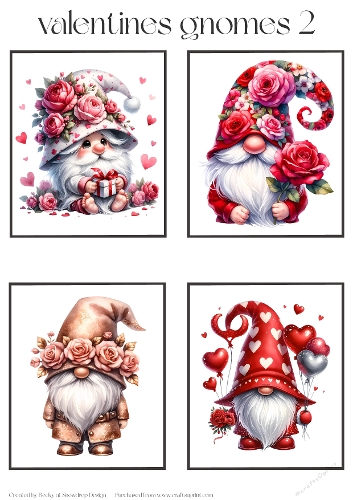 Valentines Gnomes 2 - Toppers x 4 Sheet