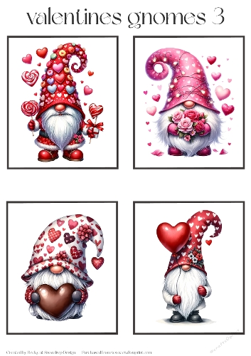 Valentines Gnomes 3 - Toppers x 4 Sheet